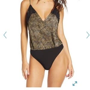 Socialite Lace Trim Leopard Print Bodysuit Top